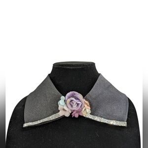 Flirty Girl Slate Gray Floral Embellished Tie Collar